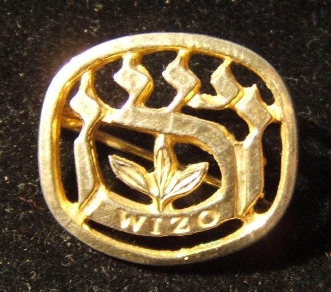 WIZO (Women's International Zionist Organization) scalloped small pin with safety-pin reverse; 