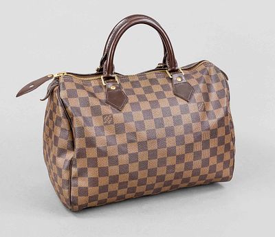 Louis Vuitton, Damier Ebene Canvas Speedy 30, brown checked rubberized cotton fabric with 