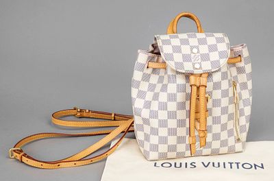 Louis Vuitton, small Sperone Damier Azur canvas backpack, cream white and blue checked 