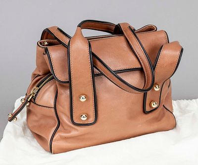 Missoni, Small Double Handle Shoulder Bag, rosewood-colored fine-grained leather with 