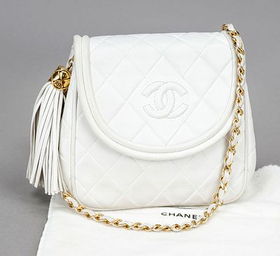 Chanel, White Vintage Quilted Lambskin Tassel Flap Bag, cream white quilted lambskin leather in 