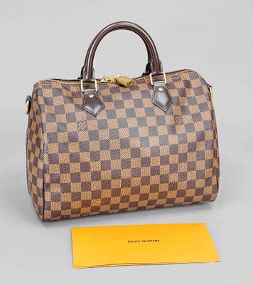 Louis Vuitton, Damier Ebene Canvas Speedy 30, brown checked rubberized cotton fabric with 