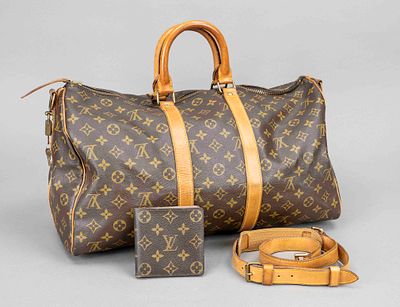 Louis Vuitton, Monogram Canvas Keepall Bandouliere 45 Bag, rubberized cotton fabric in classic 