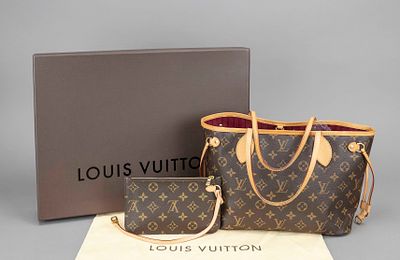 Louis Vuitton, Small Neverfull Monogram Canvas Bag, rubberized cotton fabric in classic logo 