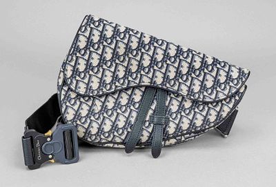 Christian Dior, Blue Oblique Jacquard Saddle Bag, brand-typical patterned Dior Oblique Jacquard 
