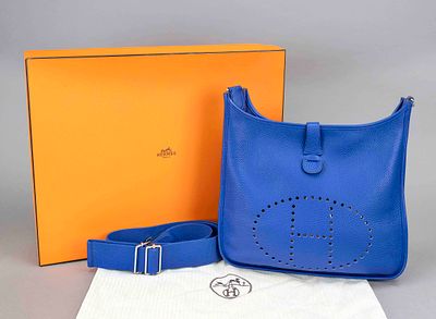 Hermes, Evelyne Taurillon Clemence Leather Bag, royal blue grained Clemence leather with large 