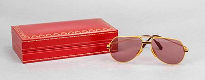 Cartier, sunglasses, narrow gold-coloured frame with brown colour accents, rosewood tinted 