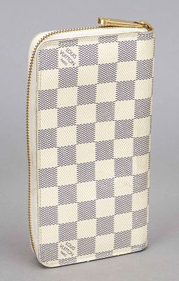 Louis Vuitton, large Damier Azur canvas wallet, cream white and blue checkered rubberized 