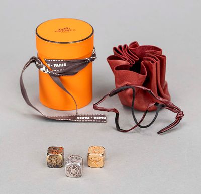 Hermes, dice game ''Fortuna'', consisting of three metal horoscope dice, including a 