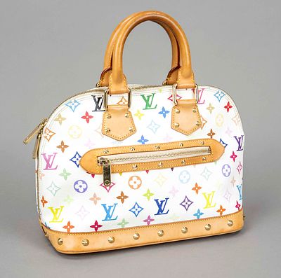 Louis Vuitton, Monogram Canvas Alma Multicolor Blanc, rubberized cotton fabric in classic logo 