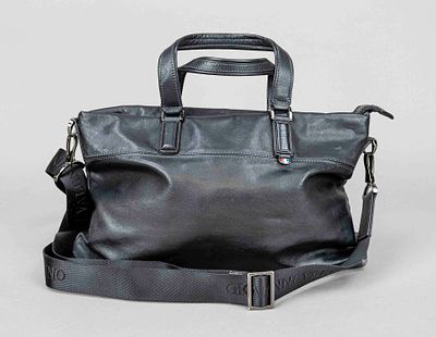 Giovanni Valentino, Black Vintage Shoulder Bag, black fine-grained leather, silver-colored 