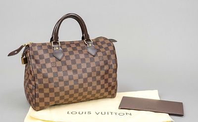 Louis Vuitton, Damier Ebene Canvas Speedy 30, brown checked rubberized cotton fabric with 