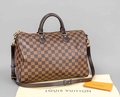 Louis Vuitton, Damier Ebene Canvas Speedy 35, brown checked rubberized cotton fabric with 