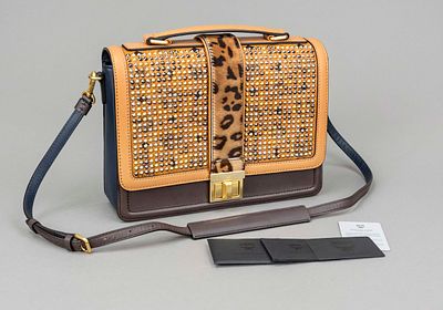 MCM, Little Veronika Visetos Canvas and Leather Top Handle Satchel Bag, cognac-colored coated 