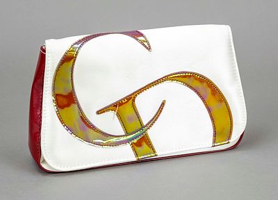 Christian Dior, Vintage Ivory Satin Hologram Logo Clutch / Cosmetic Bag, ivory satin with 