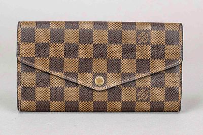 Louis Vuitton, Damier Ebene canvas wallet, brown checkered rubberized cotton fabric 