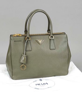 Prada, Olive Saffiano Leather Galleria Tote Bag, olive green textured Saffiano leather 