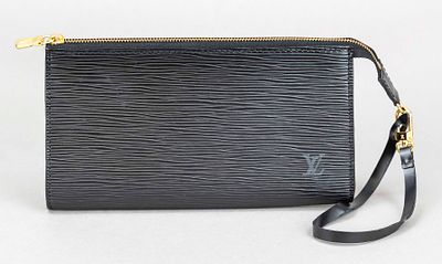 Louis Vuitton, Black Epi Leather Pochette, black textured epi leather with black smooth leather 