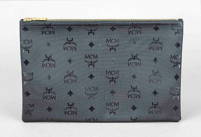 MCM, flat black Monogram Visetos document wallet, black coated nylon fabric with Heritage 