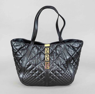 Versace, Black Quilted Greca Goddess Leather Tote Bag, black quilted and grained calfskin 