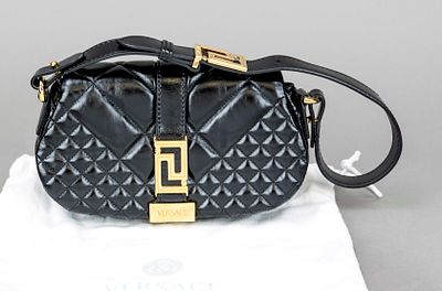 Versace, Black Quilted Greca Goddess Leather Mini Bag, black quilted lamb leather, gold-colored 