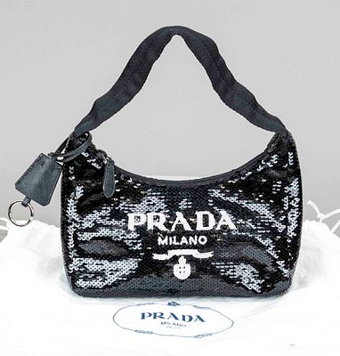 Prada, Small Re-Edition 2000 Contenitore Maniglia Sequin Bag in Black and White, black nylon 