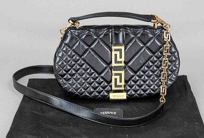 Versace, Small Black Quilted Greca Goddess Leather Bag, black quilted lambskin, gold-colored 