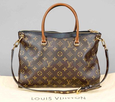 Louis Vuitton, Black Monogram Canvas Pallas Tote Bag, rubberized cotton fabric in classic logo 