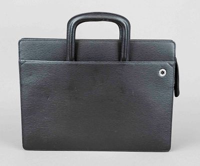 Mont Blanc, briefcase/document bag, black textured leather, silver-colored hardware, short 