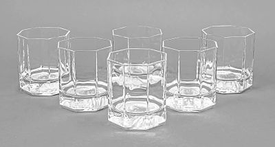 Six whisky glasses, 2nd half of the 20th century, Rosenthal, Versace model, straight octagonal 