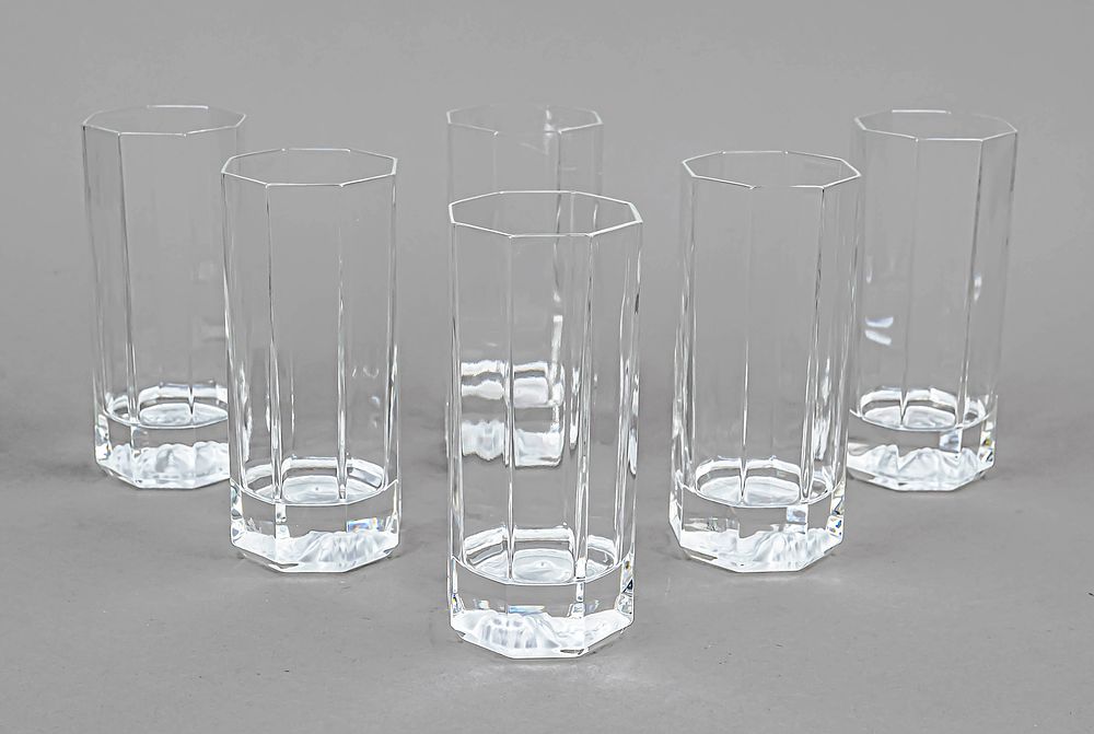 Six long drink glasses, 2nd half of the 20th century, Rosenthal, Versace model, straight 