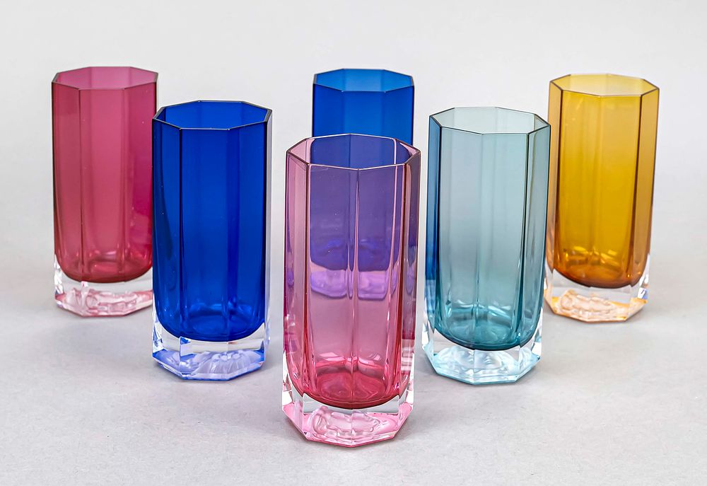 Six long drink glasses, 2nd half of the 20th century, Rosenthal, Versace model, straight 