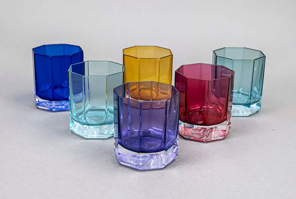 Six whisky glasses, 2nd half of the 20th century, Rosenthal, Versace model, straight octagonal 