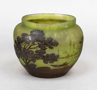 Vase, France, early 20th century, Emile Gallé, Nancy, oval base, bulbous oval shape, with 