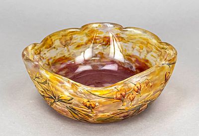Art Nouveau bowl, France, around 1910/15, Daum, Nancy, round base, wall merging into the square 
