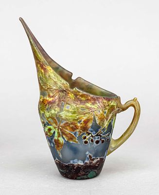 Small jug, France, around 1920, Daum, Nancy, 'Feuille d'Automne', round base, conical body 
