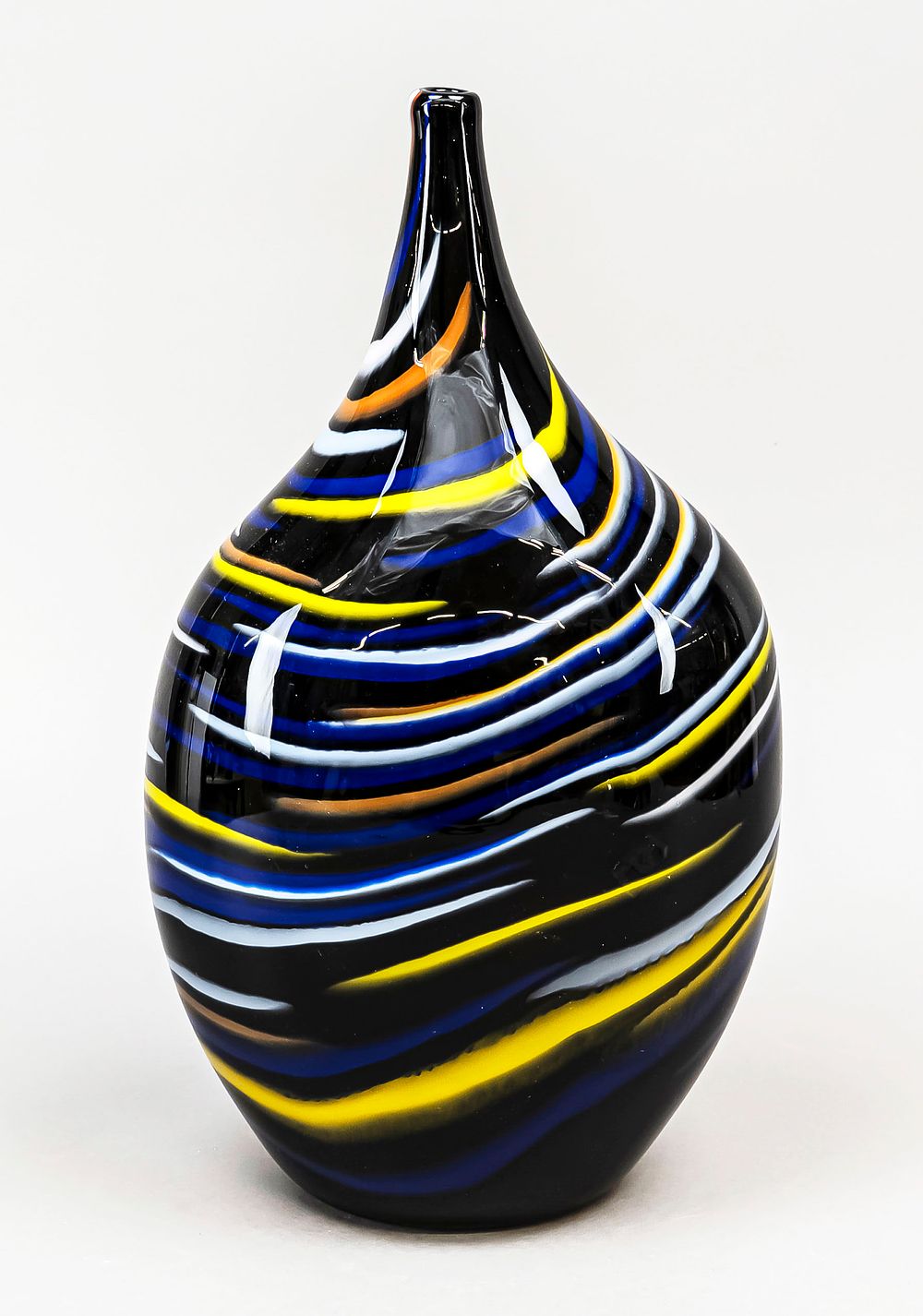 Large vase, Italy, late 20th century, Archimede Seguso, Murano, flattened tropical shape, dark 