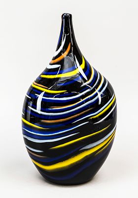 Large vase, Italy, late 20th century, Archimede Seguso, Murano, flattened tropical shape, dark 