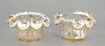 Pair of cachepots, probably (Imperial) Russia, around 1900, round base, straight-sided walls 