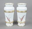 Pair of milk glass vases, around 1900, round base, conical body, multiple beading, flared rim Image - 1