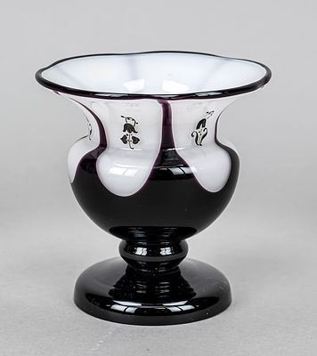 Vase, 20th century, round curved base, fluted shaft, curved body, wide flared rim in flower 