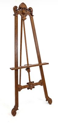Gründerzeit easel, late 19th century, oak. Decorated with scrollwork and palmettes 