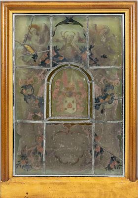 Lead glass window, probably 19th century (or earlier?), polychrome with lead strips. In the 