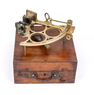 Sextant, England, late 19th century, brass, with accessories in mahogany case. Marked "W. F. 
