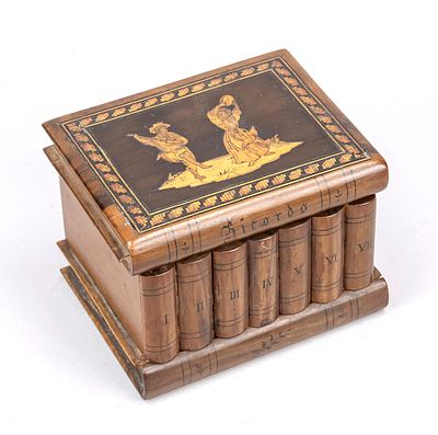 Box in the shape of a stack of books "Ricordo," Italy, 19th century. Wood, partially veneered 