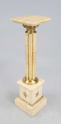 Column, 2nd half of the 20th century, shell limestone. Profiled pedestal with decorative brass 