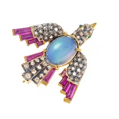 Delicate motif brooch GG 585/000 and silver 925/000 gold-plated, in the shape of a dove, set 