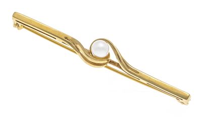 Akoyaperlen-Stabbrosche GG 585/000 besetzt mit einer weißen Akoyaperle 4,9 mm, L. 55 mm, 4,1 g