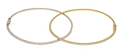 2er-Set Brillant-Armreifen GG/WG 585/000 mit insgesamt 110 Brillanten, zus. 1,10 ct W/SI-PI 