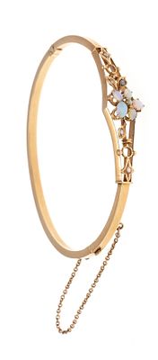 Opal-Armreif um 1900 RG 585/000 ungest., gepr., mit 5 ovalen Opal-Cabochons 4,5 - 3,5 mm mit 